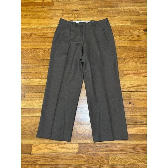 Vintage Burberry's Mens Dress Pants Size 35x28 Brown Wool Pleated Trousers - Picture 1 of 10